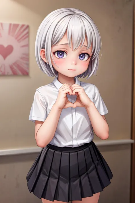 anime girl in a school uniform with a heart on her chest