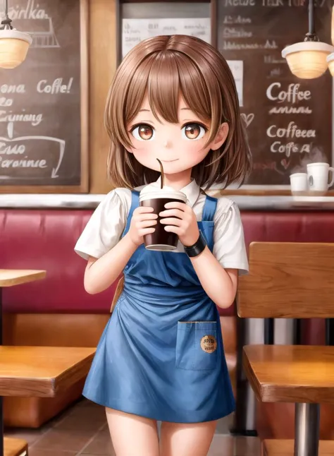 レストランでコーヒーカップを持った女の子