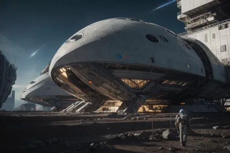 a man standing in front of a futuristic building on a desert