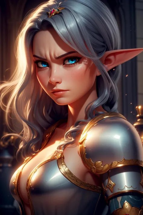 masterpiece, high quality best quality,close up,1girl, Angry, Elf, Princess, Castle, Fantasy, Fiction, Royalty, Regal, Noble, Medieval, Armor, Battle, War, Warrior, Woman, Female, Strong, Powerful, Fierce, Brave, Determined, Resilient, Stoic, Pensive, Mood...