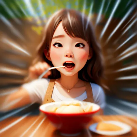 girl eat dumpling faster <lora:motion:1.2> spead ,open mouth,