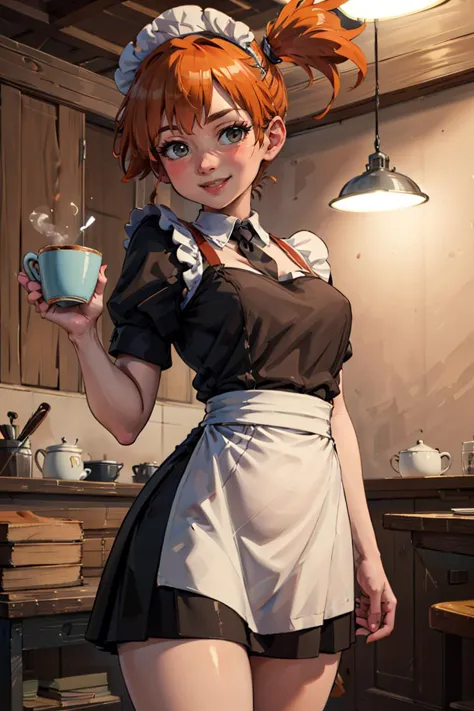 anime character dressed in maid outfit holding a cup of coffee