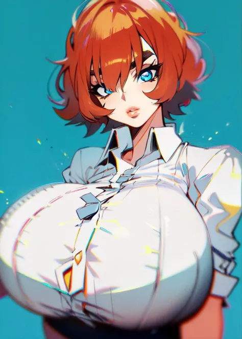 anime girl with big breasts and a white shirt