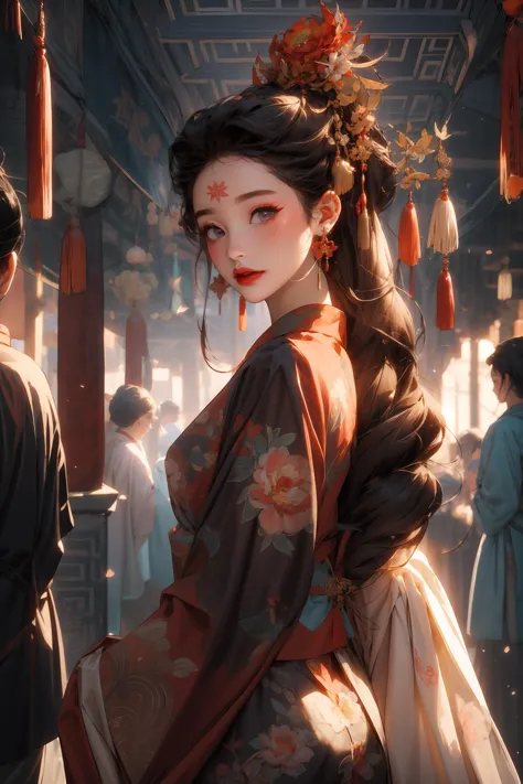 masterpiece,best quality,8k,cinematic light,ultra high res,chinese painting,
1girl,solo,flower,hair ornament,chinese traditional architecture background,black hair,hair flower,chinese art,hanfu,long hair,sash,upper body,chinese clothes,jewelry,long sleeves,flowering branch,earrings,<lora:zanhua_v1:0.6>,zanhua,<lora:Chinese style_20230607154437-000017:0.8>,Chinese style,<lora:add_detail:1>,