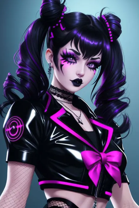 (SailorMoonGoth:1.1), (cyber goth, colorful, rave, rave hair, latex rave clothes:1.4), (shiny glossy translucent clothing, gleam...