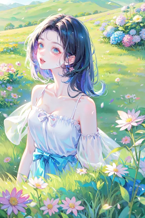 anime girl in a field of flowers