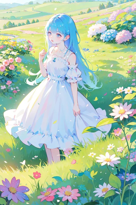 anime girl in a field of flowers