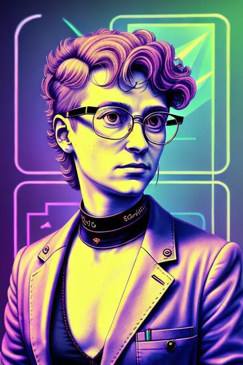 portrait, queer solarpunk with glasses and mussed hair