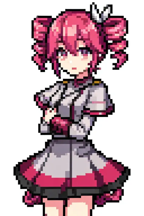 a pixel art of a girl in a pink dress