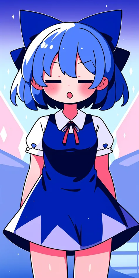 a close up of a cartoon girl with a cat ears and a dress