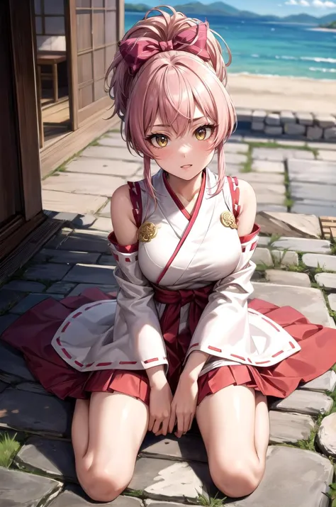 anime girl sitting on the ground with her legs crossed