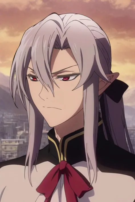 score_9, score_8_up, score_7_up, source_anime, rating_safe, intricate details, anime screencap, , , , depth of field, 1boy, solo, male focus, <lora:ferid_bathory_pony:0.96>, ferid_bathory, grey hair, red eyes, long hair, hair between eyes, pointy ears, ponytail, rule of thirds, mountaintop city, day, clouds, knees up, angry, , <lora:sdxl_lightning_8step_lora:1>