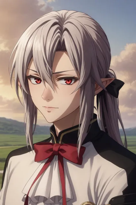 score_9, score_8_up, score_7_up, source_anime, rating_safe, intricate details, semi-realistic, looking at viewer, depth of field, 1boy, solo, male focus, <lora:ferid_bathory_pony:0.9>, ferid_bathory, grey hair, red eyes, long hair, hair between eyes, pointy ears, ponytail, close-up, heaven, clouds, noon, floating, giggling, windcheater, fedora, <lora:sdxl_lightning_8step_lora:1>