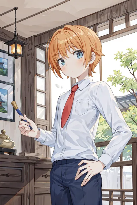 anime image of a woman in a white shirt and red tie