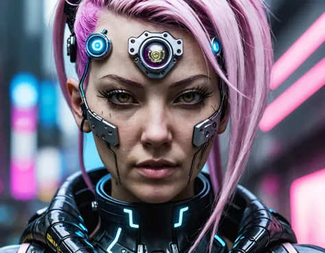 closeup of a cyberpunk woman