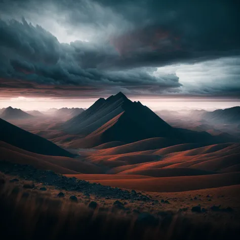 a view of a mountain range with a cloudy sky above it