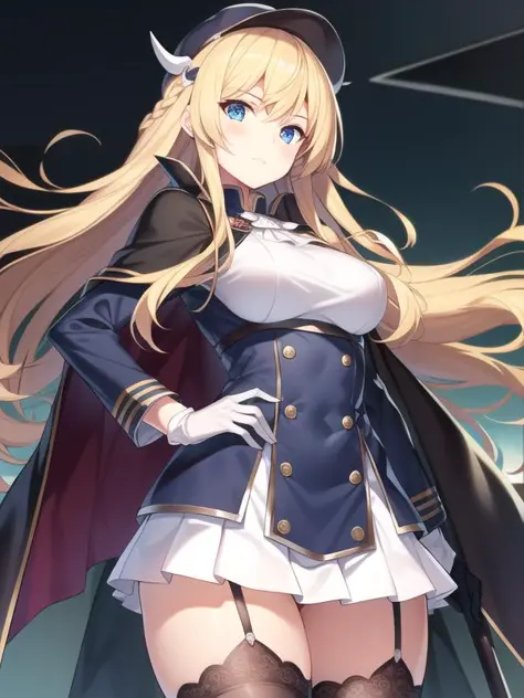 (hyper extreme detailed),(masterpeace),(hyper extreme),(photorealistic),CG,(colour:1.2), beautiful lighting,light from the front,rating:safe,solo, <lora:kongou:0.55>,kongou,blonde hair,long hair,blue eyes,white_gloves,garter_straps,zettai_ryouiki,pleated_s...