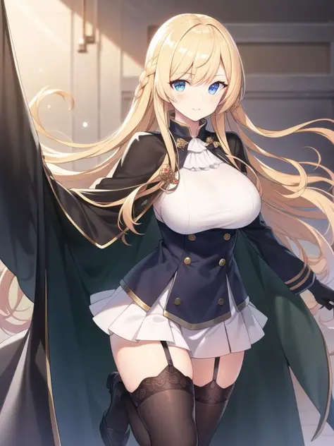 (hyper extreme detailed),(masterpeace),(hyper extreme),(photorealistic),CG,(colour:1.2), beautiful lighting,light from the front,rating:safe,solo, <lora:kongou:0.6>,kongou,blonde hair,long hair,blue eyes,white_gloves,garter_straps,zettai_ryouiki,pleated_sk...