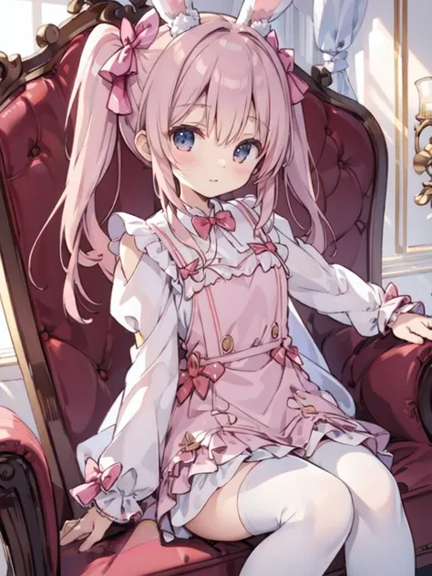 ichiban iiewo tanomu,(close up:1.5),((highly detailed illustration of sitting on sofa)),((detailed room)), cyb dress, frilled dr...