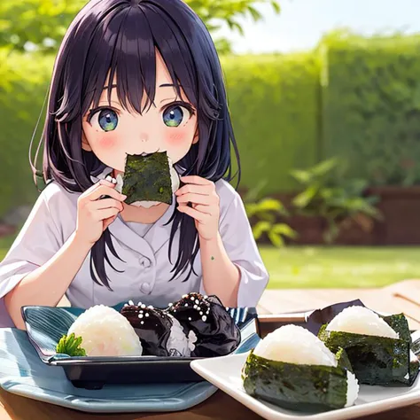 1girl, in mouth  <lora:inmouth:0.9>(girl:1.5),:3,
 <lora:onigiri_SD15_V1:0.8> onigiri, plate, food, food focus, realistic, still...