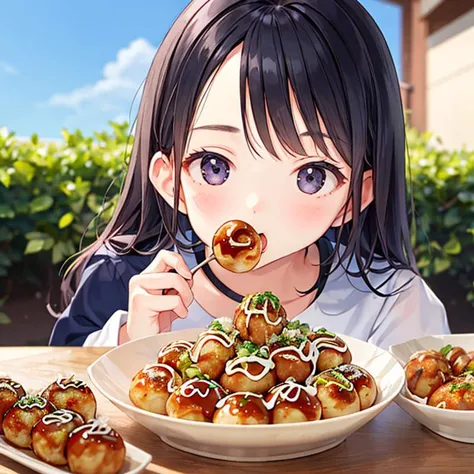 1girl, in mouth  <lora:inmouth:0.9>(girl:1.5),:3,
 <lora:takoyaki_SD15_V1:0.6> takoyaki, realistic, food focus, food, still life...