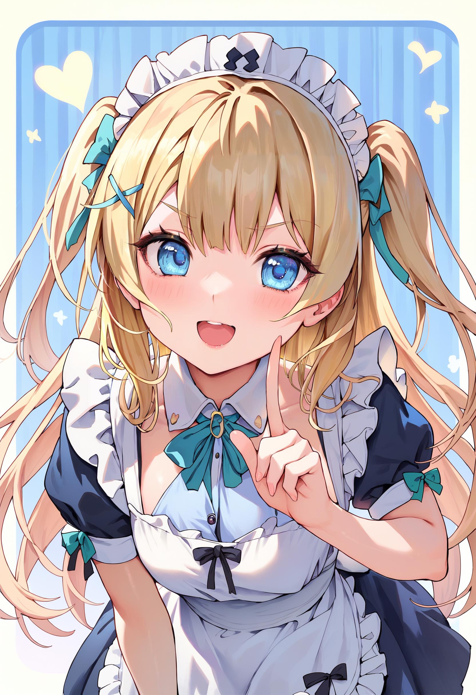 Anime girl with blonde hair and blue eyes posing for a picture - SeaArt AI