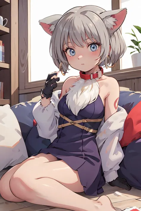 anime girl sitting on a couch with a remote control