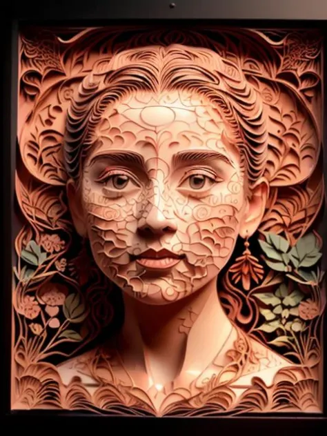 masterpiece, best quality,
RAW photo,1girl (high detailed skin:1.2), 8k uhd, dslr, soft lighting, high quality, film grain, Fujifilm XT3,
regal, fractal, 3d depth, intricate designs, delicate patterns, shadowbox frame, silhouette, kirigami, scherenschnitte,
jianzhi, 
<lora:Jz:0.66>