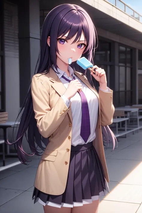 anime girl in school uniform brushing her teeth with a toothbrush