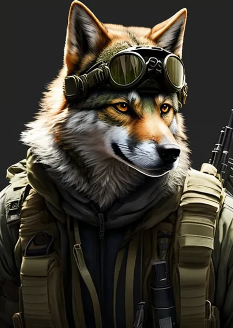 1boy, male focus, solo, military, camouflage, humanoid, goggles, weapon, furry, RAW photo, photorealistic,masterpiece,best quality, (realistic, photo-realistic)