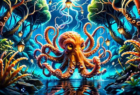 octopus in the deep sea painting