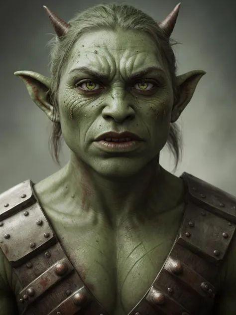 a close up of a person with green hair and horns