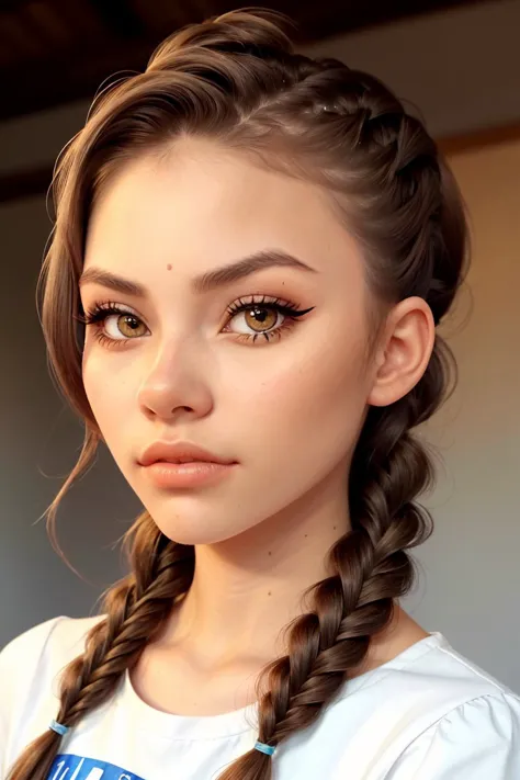 <lora:EvelinAndras_v1:.9> EvelinAndras, focus on eyes, close up on face, pouting, hair styled french fishtail braid