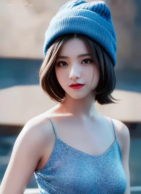 absurdres, unparalleled masterpiece, ultra realistic 8k CG, (photorealistic:1.2), 1girl, looking at viewer, best quality, masterpiece , <lora:leesaeromFromis9_fromis9SaeromV1BETA:1>, smile, beanie