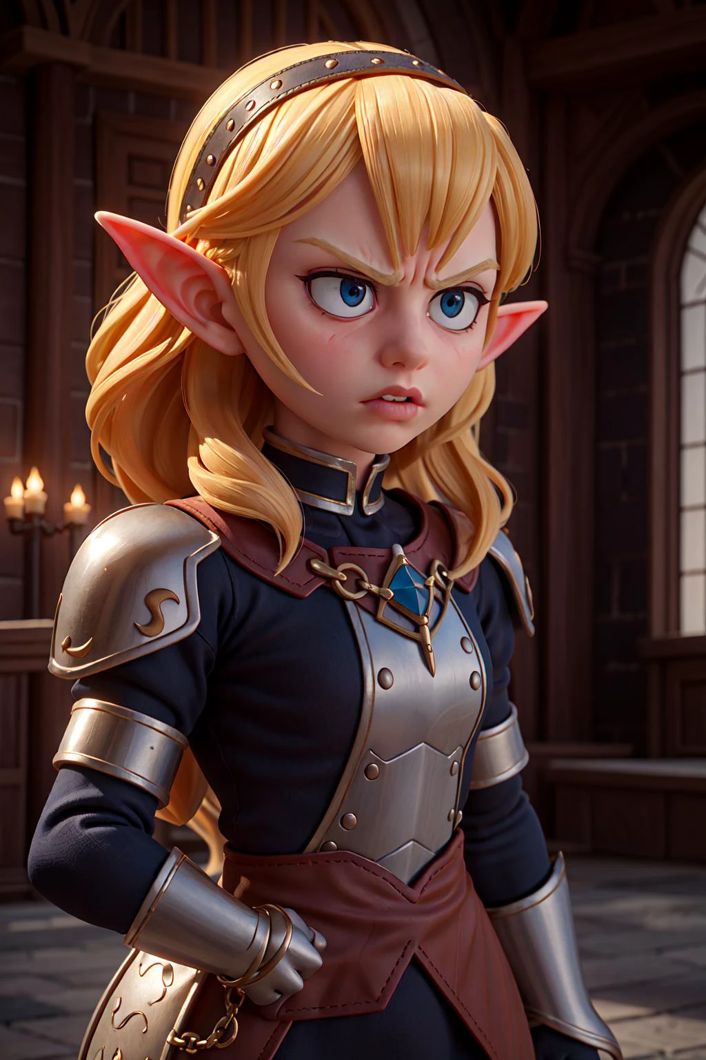 masterpiece, high quality best quality,close up,1girl, Angry, Elf, Princess, Castle, Fantasy, Fiction, Royalty, Regal, Noble, Medieval, Armor, Battle, War, Warrior, Woman, Female, Strong, Powerful, Fierce, Brave, Determined, Resilient, Stoic, Pensive, Moody, Tempestuous, Brooding, Dark, Mysterious, Intense, Dramatic, Gloomy, Eerie, Haunting, Enchanting, Magical, Ethereal, Elven, Pointed Ears