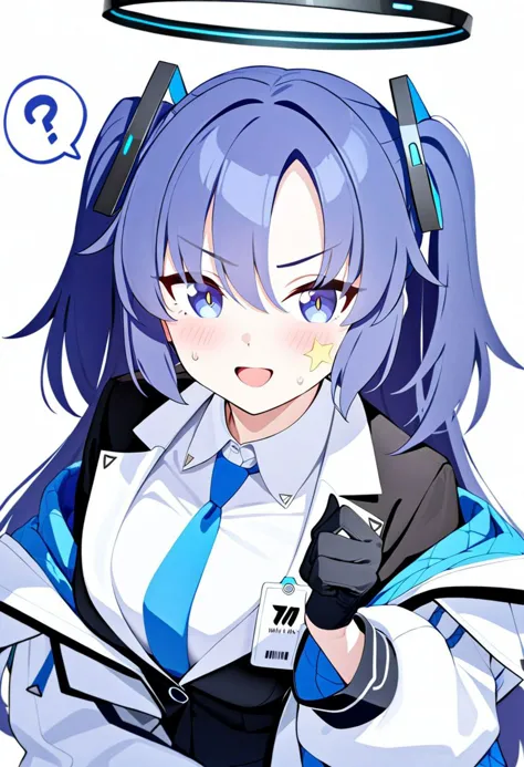 1girl, 
yuuka \(blue archive\), blue archive, 
uniform, gloves, mechanical halo, upper body, white background, medium breasts, h...