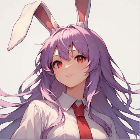 anime girl with long purple hair wearing a tie and bunny ears