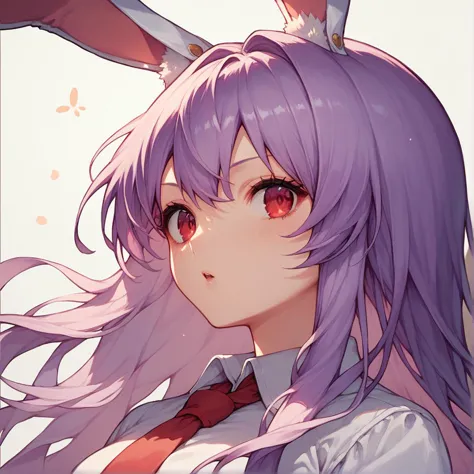 anime girl with long purple hair and rabbit ears wearing a tie