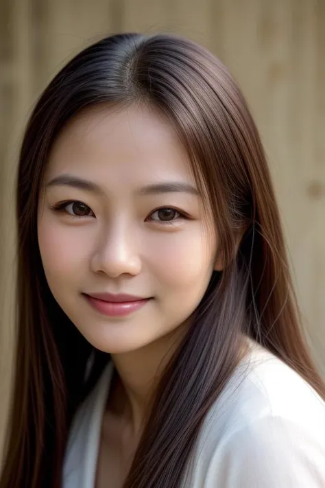 a close up of a woman with long hair and a white shirt