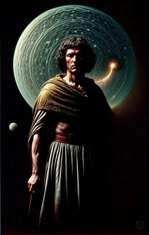 [Official Roman Empire] photo of an ((Roman Caesar with a bright comet with tail behind him))(phi golden ratio composition)BREAK...