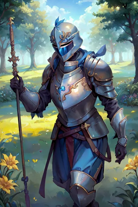 a painting of a knight in armor holding a sword