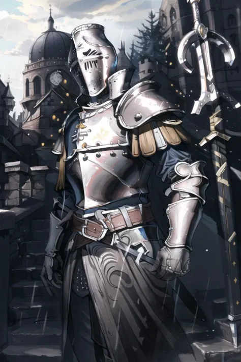 a close up of a person in armor holding a sword