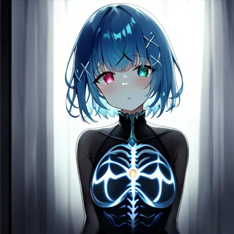 anime girl with blue hair and blue eyes in a black dress