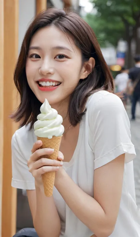 A very cute woman happily licks a soft serve ice cream
xxmixgirl,jpn-gir<lora:japanese_girl_v1.1:0.5><lora:NsfwPovAllInOneLoraSd...