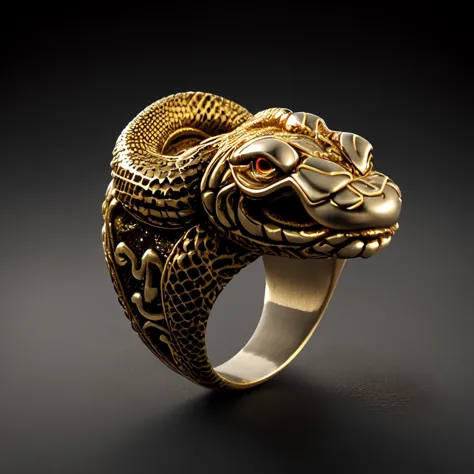 a close up of a gold ring with a snake on it