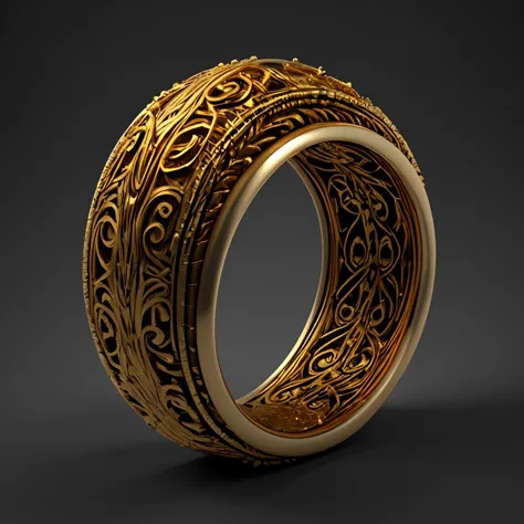 a close up of a gold ring with intricate designs on it