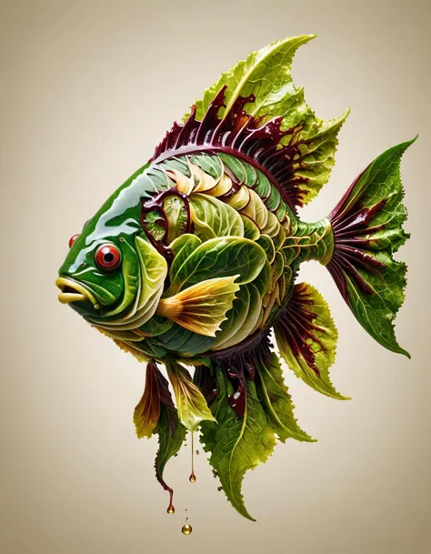 there is a fish made of leaves and leaves hanging from a hook