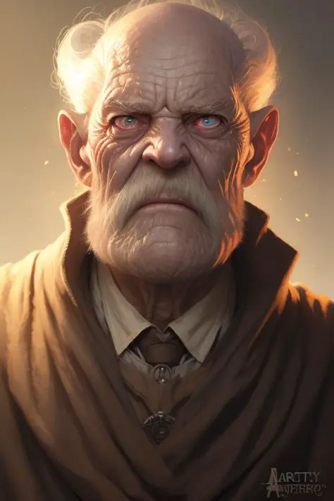 Portrait of Old mage, Wrinkly, old, boils, warts, ugly, disfigured, Art by artgerm and Jordan Grimmer and Greg Rutkowski, trendi...
