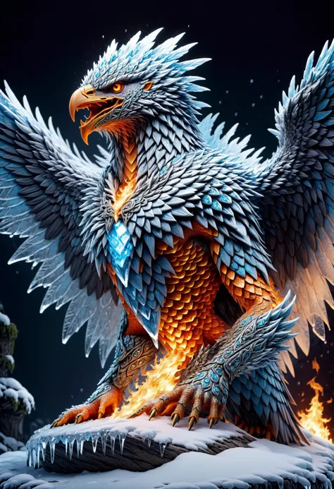 (menacing fire eagle bird monster covered in ice scales) vibrant, stunningly beautiful, crisp, detailed, sleek
<lora:LoromXL_Dru...
