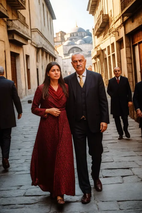 arafed couple in a red dress and a man in a suit and tie